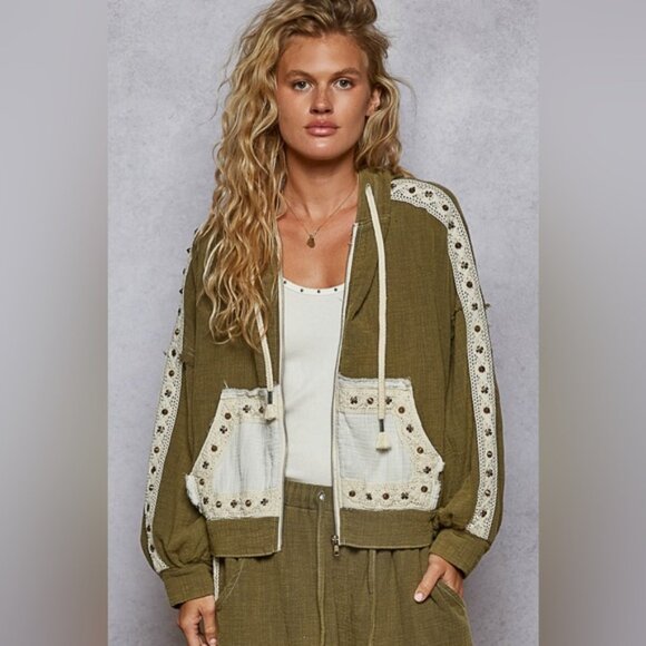 POL SET Olive Green Women's Studded Set - Picture 4 of 5